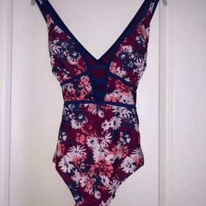 Floral plunge one-piece swimsuit